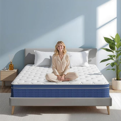 Twin Size Mattress 10 Inch, Twin Mattress in a Box, Hybrid Memory Foam Medium Firm Feel Individual Pocket Springs Matress, Breathable Fabric, Strong Edge Support, Fiberglass Free