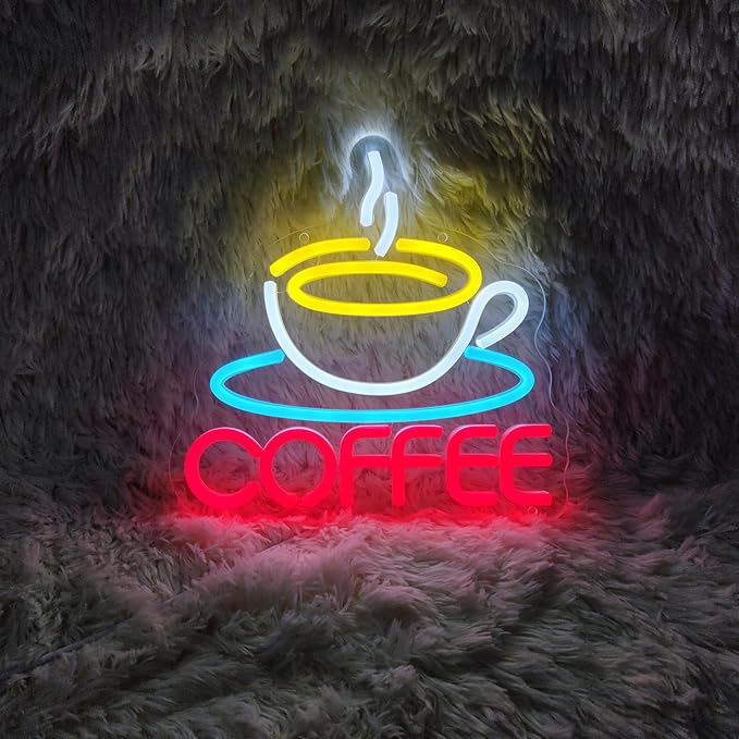 Coffee Neon Sign Coffee LED Sign Coffee Bar Neon Sign But First Coffee Neon Sign, Coffee Sign for Coffee Shop Home Coffee Lovers Art Wall Decor, 10.2" x 9.7"