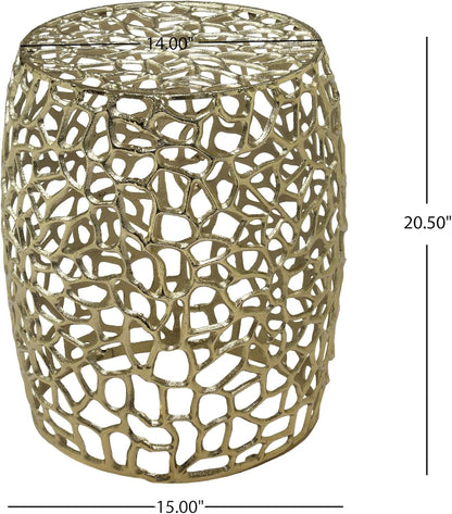 GDFStudio 20.5" H Drum-Shaped End Table Aluminium Round Side Table Small Sofa Coffee Side Tables with Open Mesh Design No Assembly Needed for Living Room Bedroom Balcony Office, Gold