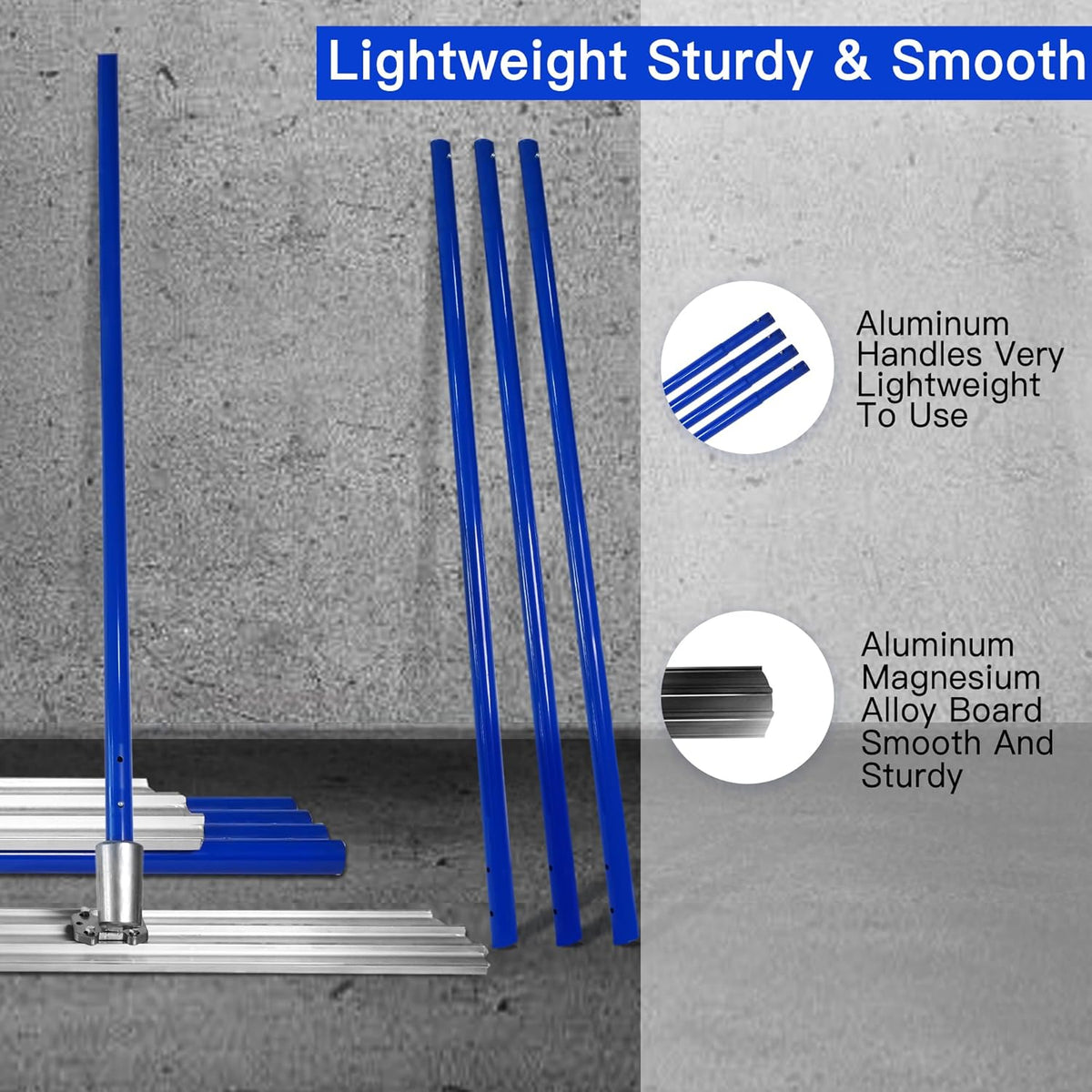 Bull Float Aluminum Magnesium Alloy Concrete Float 48"x8" Round End Board Kit trowel Tool Cement Tools Float Bracket Concrete Tools Finishing With 57" Handle x4 VOYAR