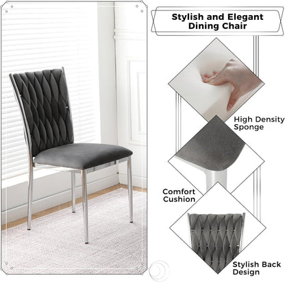 Velvet Dining Chairs Set of 4, Modern Upholstered Kitchen Chairs with Silver Metal Legs, Woven Velvet Fabric and High Back, Dirt Resistance, Easy to Assemble, for Home, Living Room - Dark Grey