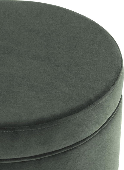 Homepop Home Decor | Upholstered Round Storage Ottoman | Ottoman with Storage for Living Room & Bedroom, Loden Green Velvet
