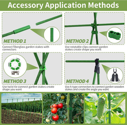 70pcs Garden Stakes Set, 16 Inches Plastic Coated Metal Plant Sticks Stakes Supports, DIY 4ft 5ft 6ft 7ft 8ft Tomato Stakes for Growing Climbing Tomato Vegetables Flowers Pepper, Versatile Ues