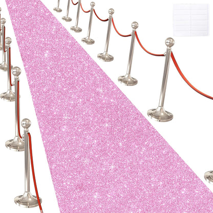 Glitter Carpet Runner for Party -200 GSM Thickness Non-Woven Fabric Runner Rug with Adhesive Tape, Hollywood Carpet for Event, Aisle Runner for Wedding Ceremony (Glitter Pink, 2.6FTx15FT)