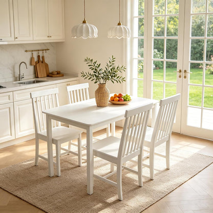 DUHOME 5-Piece Solid Wood Dining Table Set for 4, Farmhouse Kitchen Table Chairs Set of 4,Table and 4 Chairs Set for Small Space&Apartment, Dining Room, Breakfast Nook,White