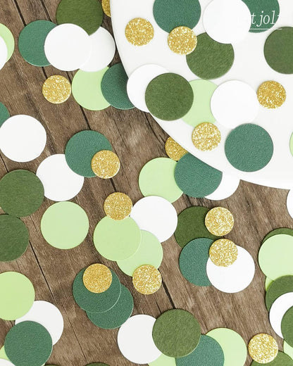 Letjolt Green Confetti Glitter Golden Dots Table Decoration 100 Pcs | Paper Scatter Party Craft Anniversary Supplies Birthday Bridal Baby Shower Wedding Gift Circle Decor