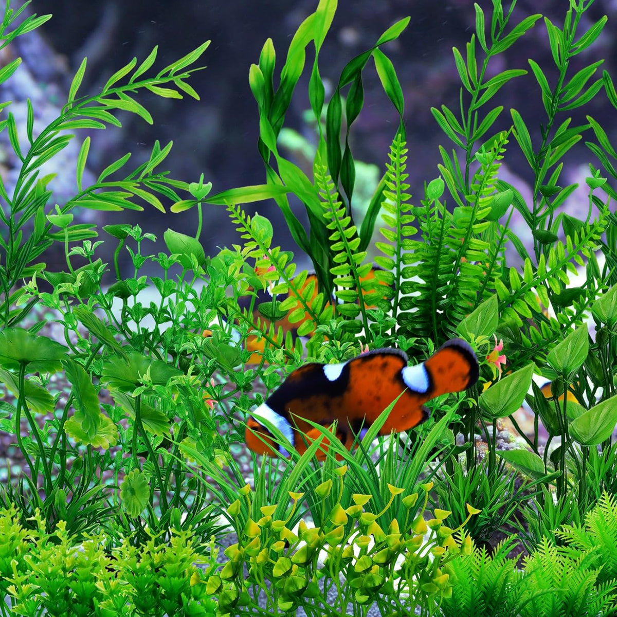 Aquarium Decorations - 25pcs Green Plants for Fish Tank, Plastic Decor Accessories