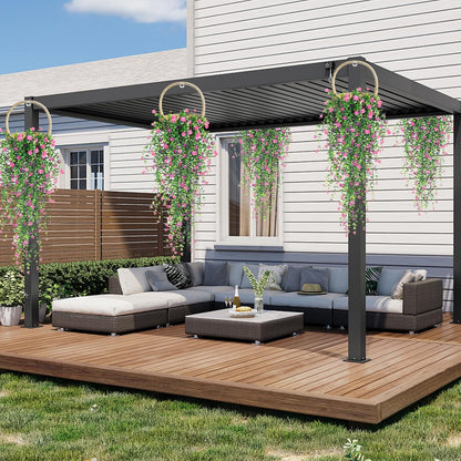 Artificial Hanging Flowers, 3 Pcs Fake Hanging Plants Artificial Vines for Outdoors, Fake Ivy Vine UV Resistant No Fade Faux Plants for Indoor Outside Garden Patio Yard Greenery Decoration (Pink)