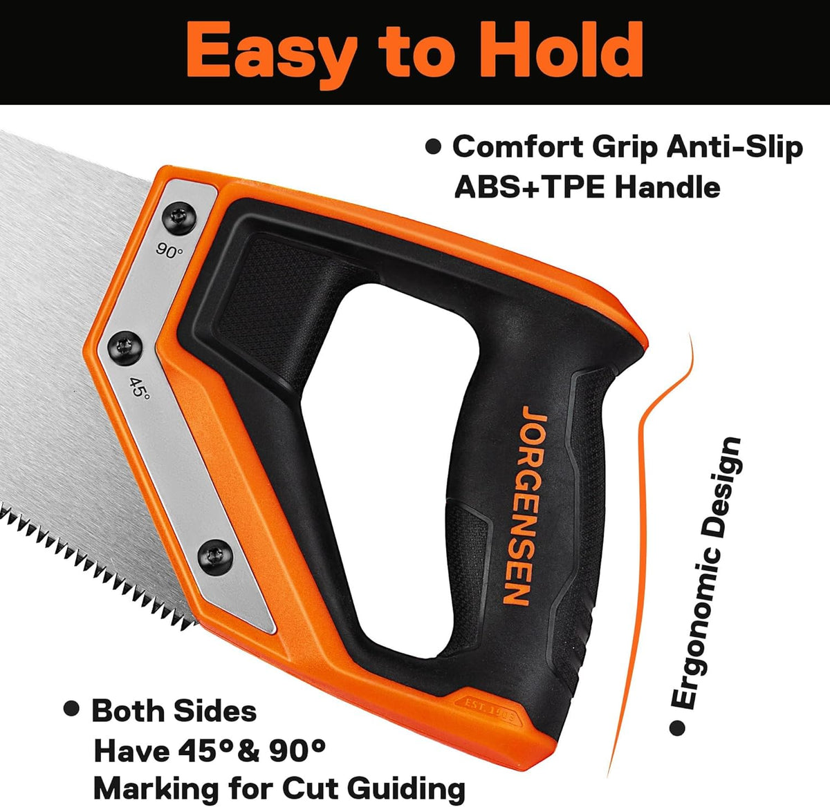 JORGENSEN 15 Inch Pro Hand Saw, 8 TPI Fine-Cut Ergonomic Non-Slip Aluminum Ultrasonic Welding Handle for Sawing, Trimming, Gardening, Woodworking, Drywall, Plastic Pipes