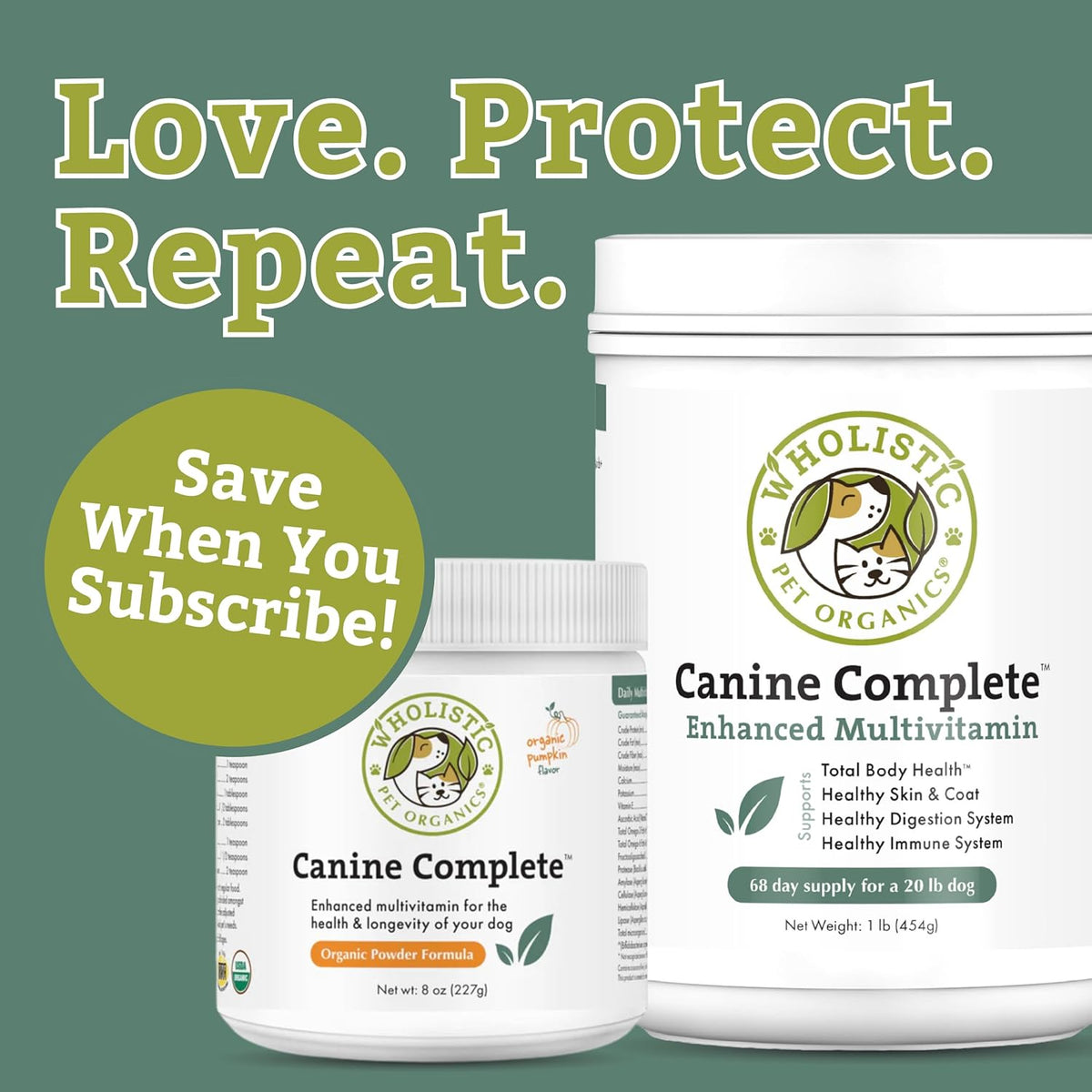 Wholistic Pet Organics Canine Complete - Dog Multivitamin Powder - 8 Oz - Daily Dog Vitamins and Supplements for Homemade Food - Immune System, Skin, Coat & Overall Health - Small and Large Breed