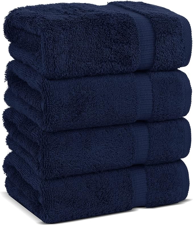 Chakir Turkish Linens 100% Cotton Premium Turkish Towels for Bathroom | 16'' x 30'' (4-Piece Hand Towel, Navy)