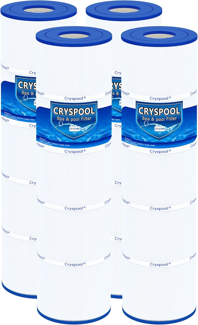 Cryspool® 07080 Filter Compatible with Jandy CL460, CV460, A0558000, R0554600, PJAN115, C-7468, FC-0810, 4X115 sq.ft Pool Filter Cartridges, 4 Pack