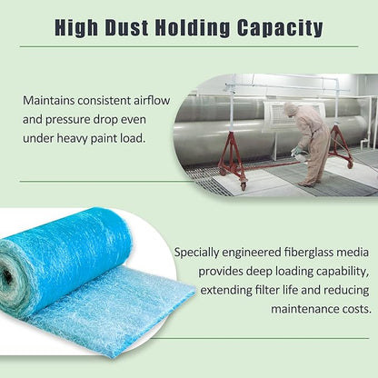 Fiberglass Paint Booth Filter Roll for Spray Booth 18-Gram Blue 200ft (60" x 200ft)