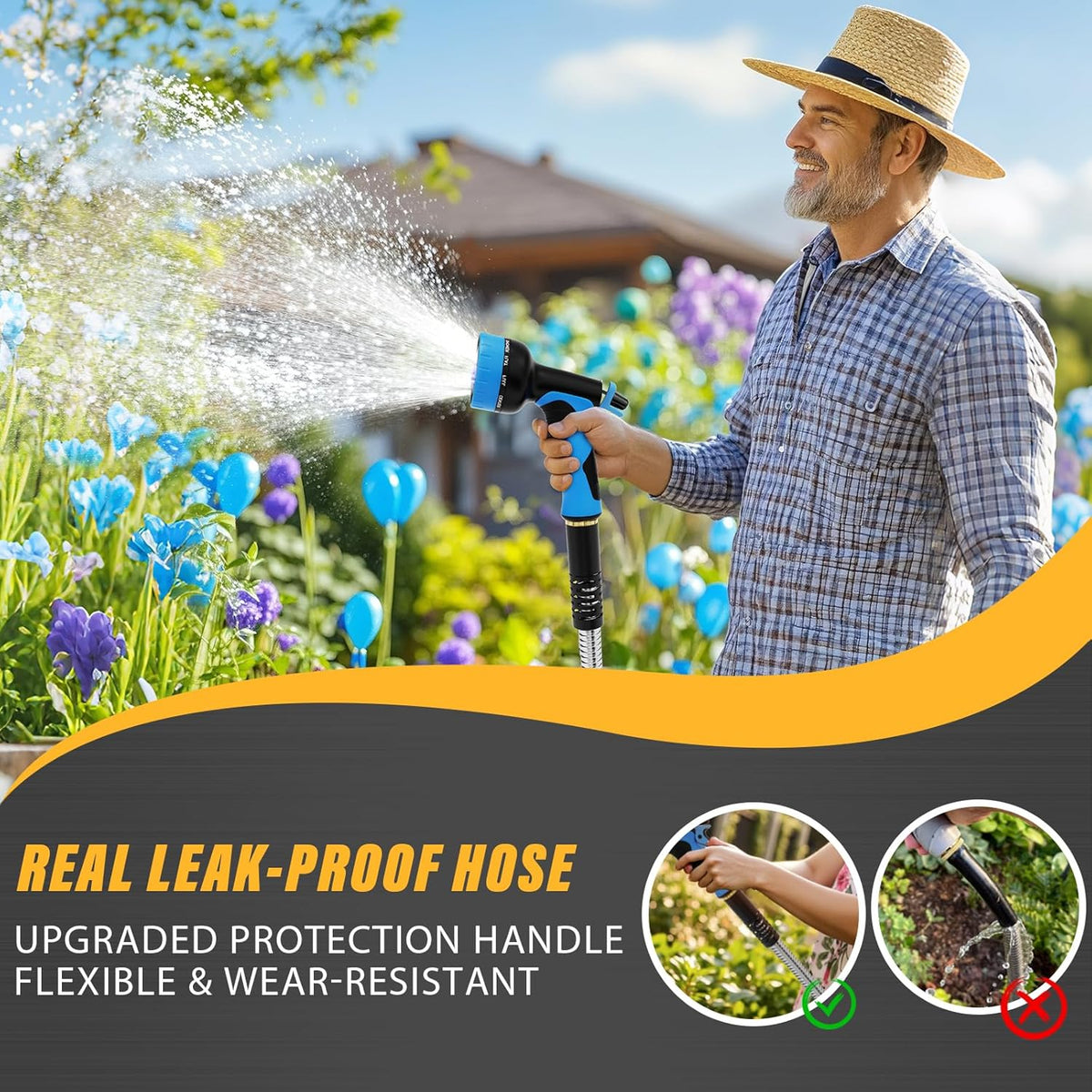 Lefree Garden Hose 100ft, Metal Garden Hose, Flexible Water Hose with 10-Function Nozzle, Stainless Steel Heavy Duty Hose, Crush Resistant, Leak Proof, No Kinks Garden Hoses for Yard, Outdoors, Rv