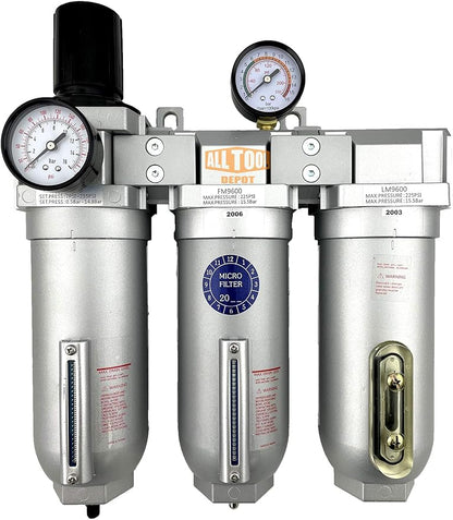 3/4" NPT SUPER DUTY Industrial Grade Filter Regulator Coalescing Desiccant Dryer System For Compressed Air Lines, Metal Bowls, Great For Paint Spray And Plasma Cutter (AUTO DRAIN)