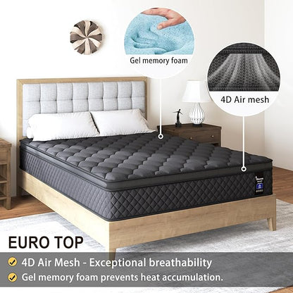 Twin Hybrid Mattress, 12 Inch Medium Mattress Euro Top for Back & Lumbar Support, Individual Pocket Spring Bed for Motion Isolation & Pressure Relief