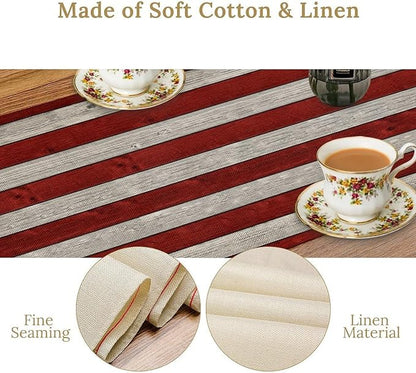 American Flag Table Runner, 4th of July USA Rustic Vintage Wooden Blue Red Stars Stripes Print Table Runner for Farmhouse Kitchen Dining Table Decor, 13x60inch