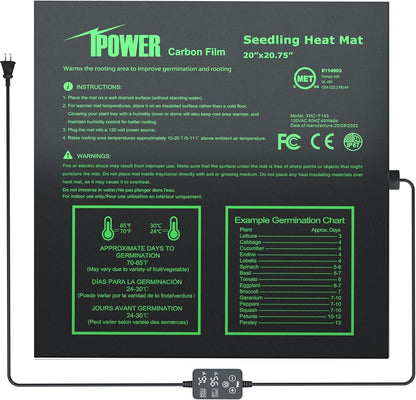 iPower 20"x20.75" Seedling Heat Mat with Built-in Temperature Controller, MET Certified Waterproof Plant Heating Pad, for Germination, Breeding, Brewing