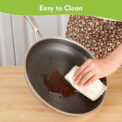 Non Stick Frying Pans, Hybrid 12 Inch Frying Pans Nonstick with Lid, Stainless Steel Skillets Chef Cookware, PFOA Free, Works on Induction,Ceramic,Gas Cooktops and Ovens