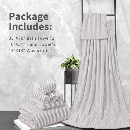 8-Piece Premium Towel Set for Bathroom|2 Oversized Large Bath Sheet,2 Hand Towels,4 Washcloths|Soft Cozy Highly Absorbent Fast Dry Microfiber Shower Towel Set for Hotel Bathroom Essentials,Beige White