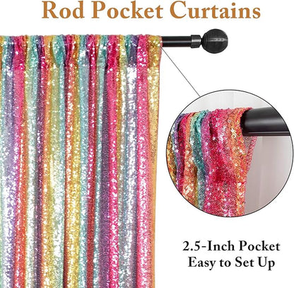 ShiDianYi Rainbow Backdrop Curtains 4FTX10FT Sequin Backdrops 2 Panels Colorful Backdrop for Parties, Birthday, Baby Shower, Studio, Photo Background