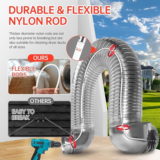 Dryer Vent Cleaner Kit, Bluesea 33-Piece Omnidirectional Dryer Cleaning Kit Include 35 Feet Dryer Vent Brush, Upgrade Noiseless Dryer Lint Vacuum Attachment, Lint Trap Brush, Vacuum & Dryer Adapters