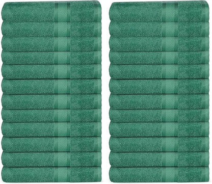 Casa Lino Face Towels & Body Wash Cloths for Showering - 100% Cotton Wash Cloths for Bathroom - Highly Absorbent & Quick Drying Washcloth Set - Cotton Washcloths 24 Pack (12" x 12") - (Green)