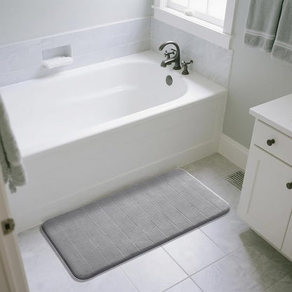 Yimobra Long Bath Mat 44"x24", Super Soft Quick Dry Memory Foam Bathroom Rug, Water Absorbent, Non Slip Backing Machine Washable for Tub Shower, Thick Comfort Support, Gray