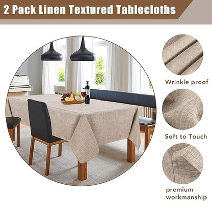 Fitable Faux Linen Tablecloths 2 Pack, Faux Burlap Fabric Table Clothes for Rectangle Tables, Rustic Table Covers for Kitchen Dining, Party, Farmhouse (Nature, 54 x 78 Inch)