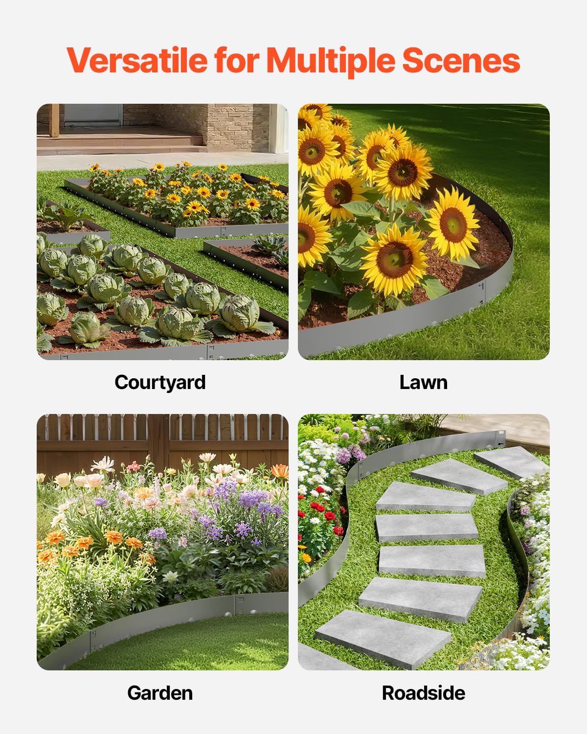 VEVOR Steel Landscape Edging, 5 Packs 39 x 3 in Rust-Resistant Metal Landscape Edging, Bendable Garden Edging Border, Heavy Duty Lawn Edging, Easy-to-Install, Flower Bed Yard Pathway Divider Dark Gray