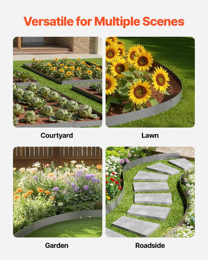 VEVOR Steel Landscape Edging, 5 Packs 39 x 3 in Rust-Resistant Metal Landscape Edging, Bendable Garden Edging Border, Heavy Duty Lawn Edging, Easy-to-Install, Flower Bed Yard Pathway Divider Dark Gray
