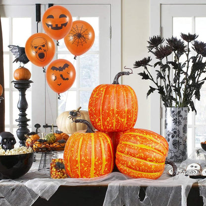 Artmag 6 Inch Large Artificial Pumpkins, 4PCS Big Orange Drawing Line Faux Foam Harvest Pumpkins for Fall Thanksgiving Holiday Decorations