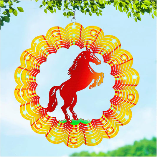 Horse Wind Spinners Horse Gifts for Women/Girls/Men 12 inch 3D Stainless Steel Hanging Wind Spinner Metal Wind Catchers Kinetic Sculpture for Indoor/Outdoor Decor, Yard Art, Garden Decorations
