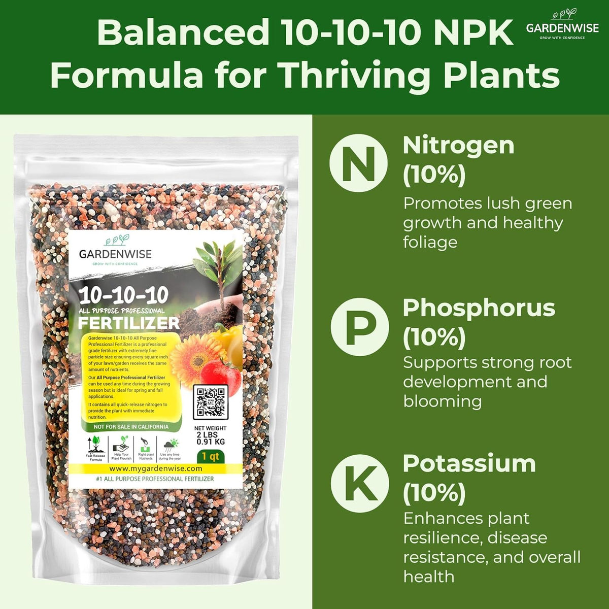10-10-10 Plant Fertilizer Slow Release - 10 10 10 All Purpose Granular Garden Fertilizer for Vegetables, Tomato, Arborvitae, Shrubs, Rose, Flowers, Fruit, Fig Trees (5 QUARTS)