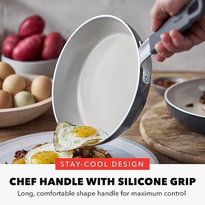 GreenPan x Bobby Flay 10" Nonstick Frying Pan Skillet, PFAS-Free Diamond Ceramic, Induction Suitable, Stay-Cool Silicone Handle, Easy Clean Dishwasher & Oven Safe, Egg & Omelet Pan, Graphite