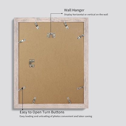 11x14 Picture Frame Set of 4 with Tempered Glass, Smoke Gray Frame Display 8x10 Pictures with Mat or 11 x 14 Without Mat, Wood Rustic Photo Frames for Horizontal or Vertical Wall Mounting