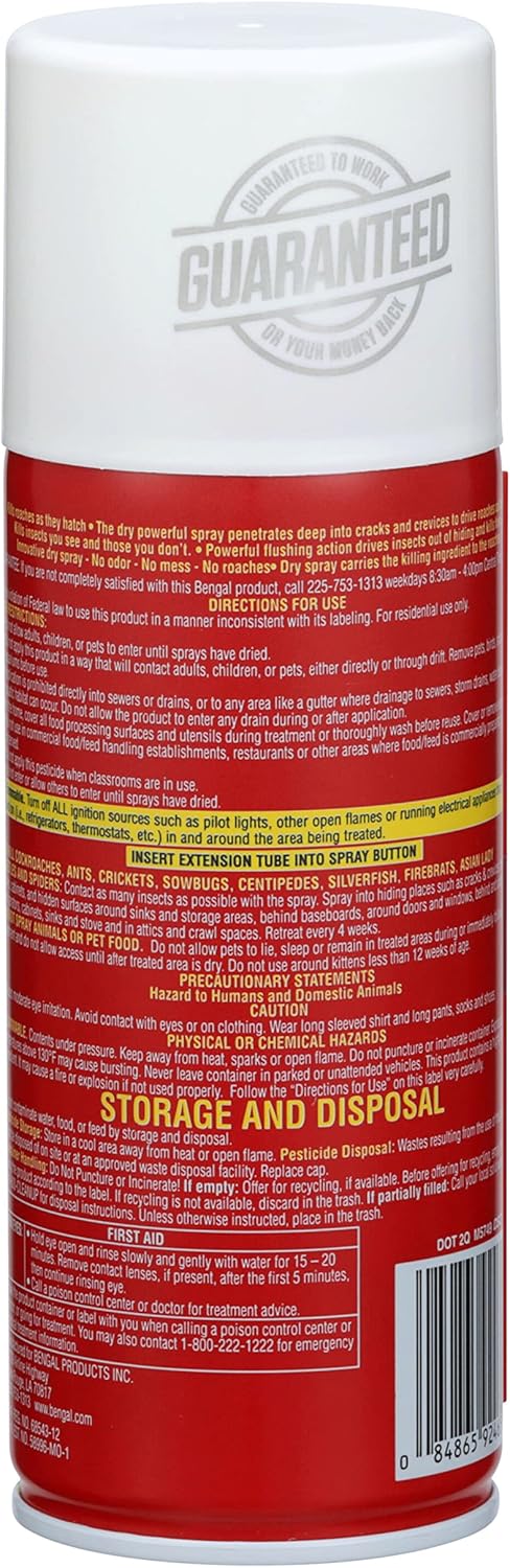 Bengal Roach Spray, Odorless Stain-Free Dry Spray, 9 Oz. Aerosol Can