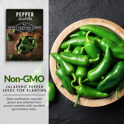 Jalapeño Pepper Seeds for Planting | Hot Heirloom Non-GMO Peppers for Pickling & Salsas – Survival Garden Seeds (1 Pack)