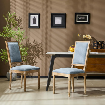 Christopher Knight Home Regina French Country Dining Chairs Set of 2, Wooden Dining Room Chair, High Back Kitchen Side Chair, Fabric Upholstered Armless Extra Seat, Slate Blue
