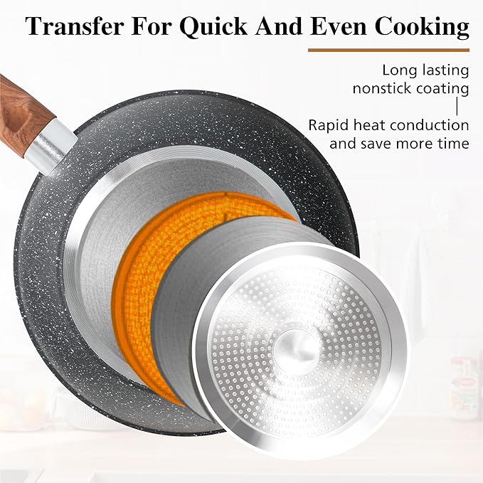 30 Piece Pots and Pans Set Non Stick, Granite Induction Cookware Sets, Nonstick Kitchen Cookware Sets, Non Toxic Cookware Set with Frying Pans and Saucepan, Kitchen Pots and Pans Set, Black