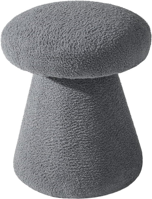 Homebeez Mushroom Ottoman Foot Stool, 18 inch Teddy Fleece Small Footrest, Round Sherpa Pouf for Living Room, Bedroom, Cute Modern Accent Seating, Slate Gray