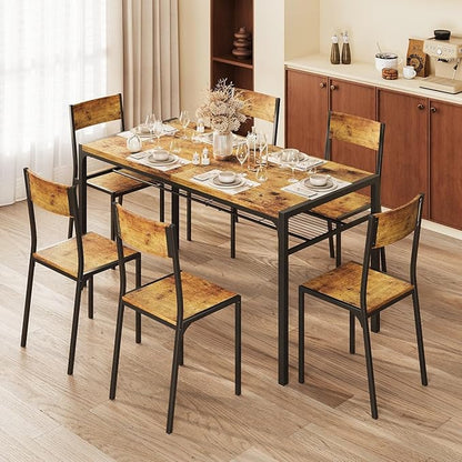 Gizoon Dining Table Set for 6 with Chairs, 7-Piece Kitchen Table Set for Small Space, Apartment, Kitchen, Dining Room, Space-Saving