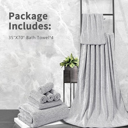 4 Piece Bath Towel Set 35"x70"Oversized Bath Towel for Bathroom Ultra Soft Fluffy Extra Large Bath Sheet Luxury Premium Bathroom Towel Highly Absorbent Quick Dry Shower Towel for Hotel Spa,Black White