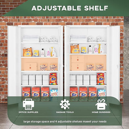 Greenvelly Metal Garage Storage Cabinet with Doors and Adjustable Shelves,72" Steel Lockable File Cabinet for Home Office,Garage,School(White,36" W x 18" D)
