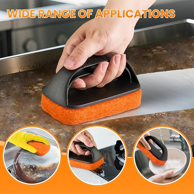 Griddle Cleaning Kit for Blackstone, Griddle Accessories with 8 Scouring Pads & 1 Handle, Multi-Functional Scrubber Pads, Easy to Use & Clean (9 PCS)