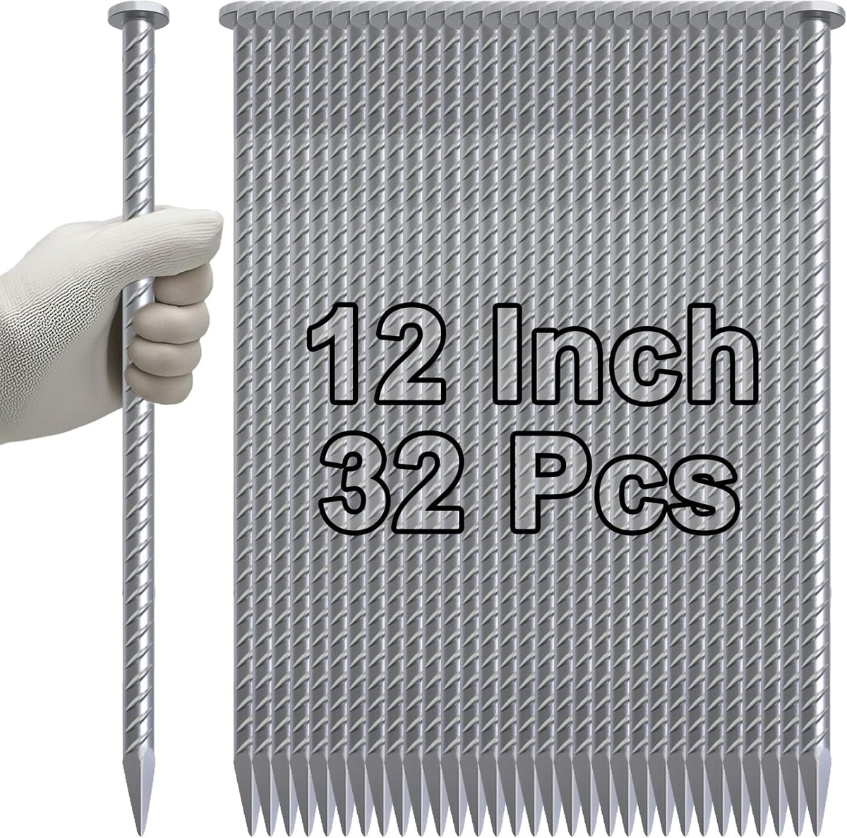 VVOKGO 12 Inch Rebar Stakes Metal Asphalt Anchoring Spikes Ground (32pcs), 1/2 Inch Diameter Galvanized Landscape Anchors Heavy Duty for Speed Bump, Handicap Threshold Ramps, Parking Limits Curb, Tarp