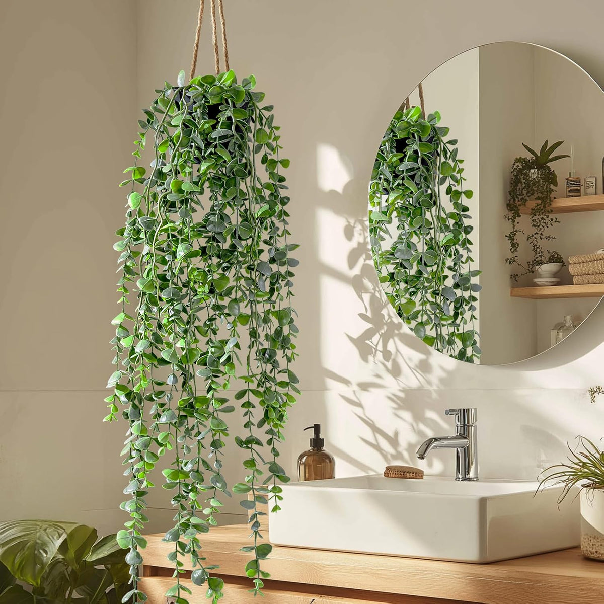 Artificial Hanging Plant 2 Pcs Faux Plant Ivy Vine Faux Eucalyptus Vines Fake Potted Greenery for Wall Living Room Home Shelf Office Bathroom Outdoor Indoor Decor (Type 6)