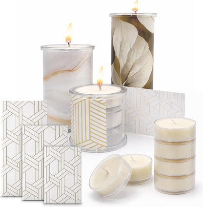 Decorative Candle Holder Set of 3, Table Centerpiece Candle Decor for Home Decor Candles, Reusable Pillar Candle Alternative with Interchangeable Wraps, Tea Light Holder Giftable Holiday Accent