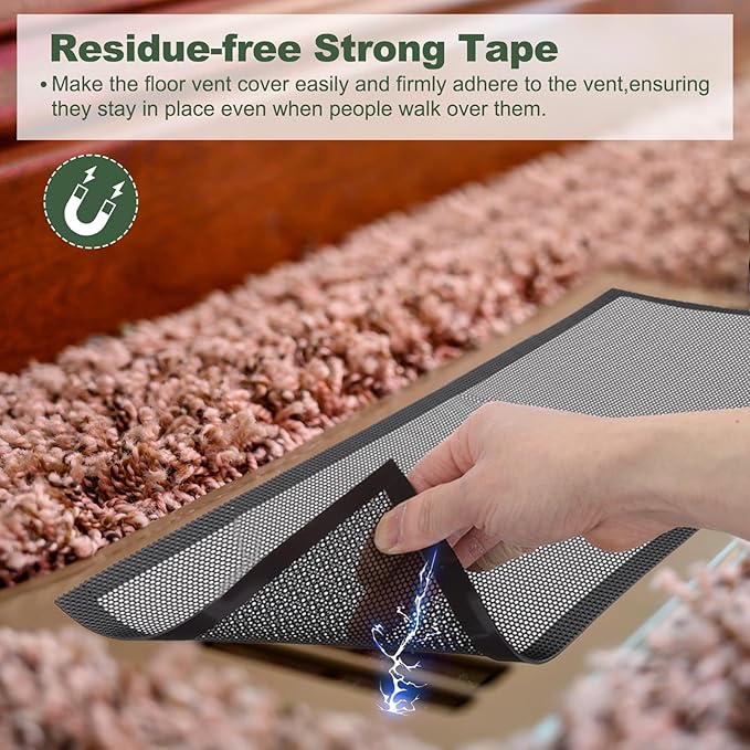 YOKIVE 6 Pcs Magnetic Floor Vent Covers, Floor Register Cover PVC Mesh Air Vent Screen Filters, Great for Home Floor, Wall, Ceiling, Catch Debris Hair Dust (Black, 12-Inch x 2-Inch)