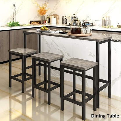 Harper & Bright Designs 4-Piece Dining Table Set, 60.2" L Solid Wood Dining Table with 3 Stools and Metal Frame for Kitchen Dining Room, Antique Grey + Black